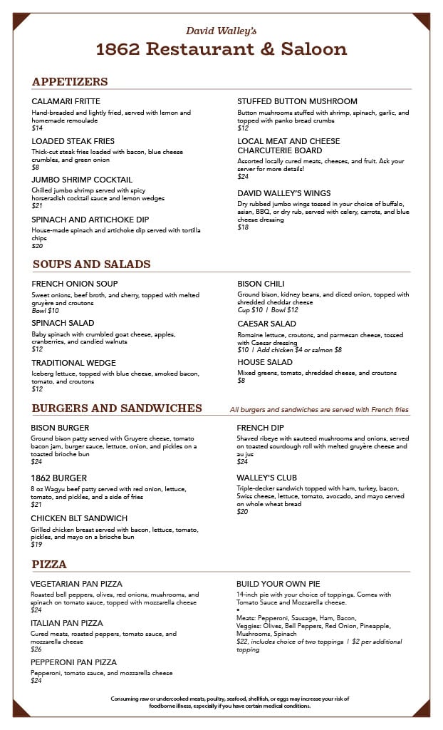 1862 Restaurant Menu p.1